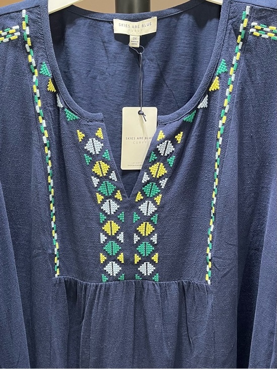NWT Skies Are Blue Linen Blend Embroidered Short Flutter Sleeve Top - Picture 6 of 6